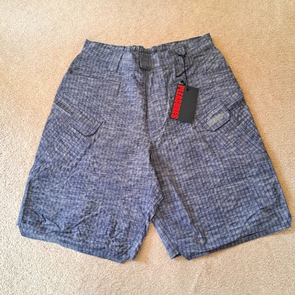 Pleasures Mens Shorts Blue Oval Tactical Cargo Shorts Check Pattern Size Medium - Picture 2 of 15